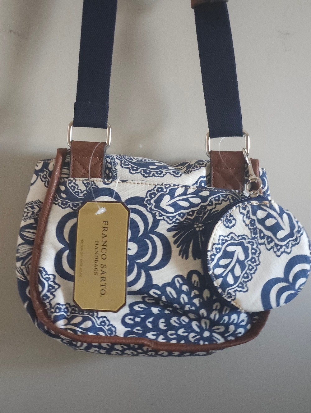 NWT Franco Sarto Made in Italy Canvas Crossbody – Coastal Blue & White